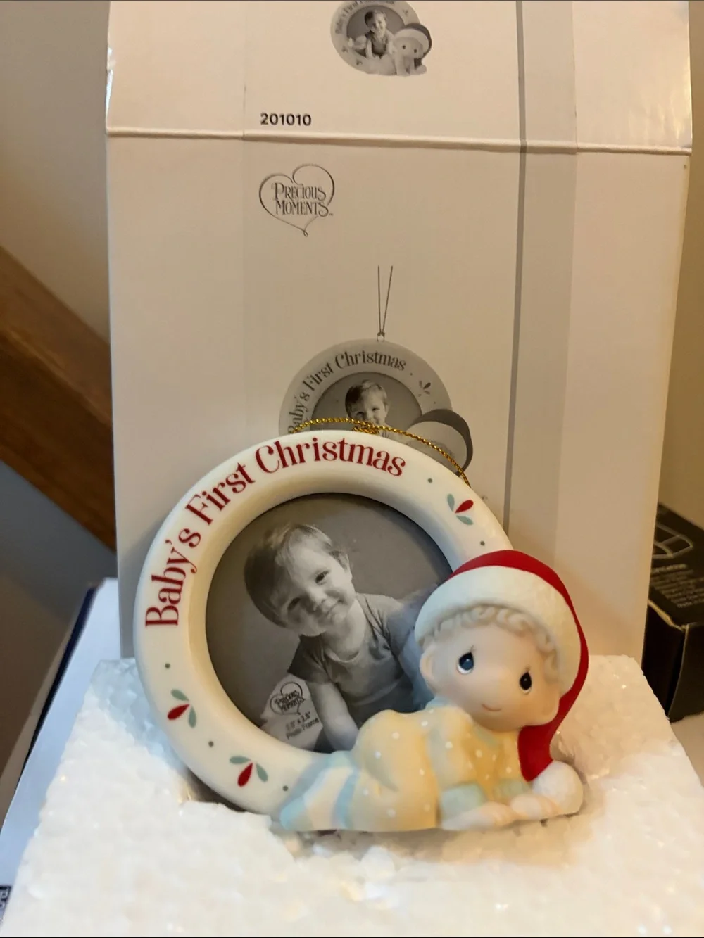 Precious moments Baby's First Christmas Photo Frame Ornament - White & Red